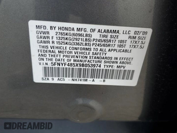 2009 Honda Pilot EX-L z VIN 5FNYF485X9B053974, wystawiony jako Copart lot #58231475 z przebiegiem 222 489 mil mil oraz Szkoda całkowita • Salvage title. Historia ofert i sprzedaży dostępna na DreamBid. Obrazek 13.