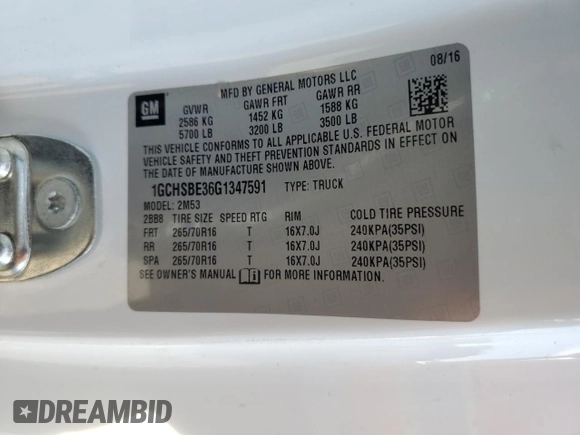 2016 Chevrolet Colorado 2WD WT with VIN 1GCHSBE36G1347591, listed as a Copart auction lot 82856764 with 63,214 mi miles and Salvage Title. Bid and sale history available at DreamBid. Image 12.