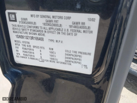 2003 Chevrolet Tahoe Z71 with VIN 1GNEK13Z13R166468, listed as a IAAI auction lot 41848131 with 163,738 mi miles. Bid and sale history available at carsss.com. Image 9.