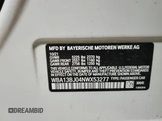 2022 BMW 5 Series 530i xDrive with VIN WBA13BJ04NWX53277, listed as a Copart auction lot 52606425 with 54,944 mi miles and Salvage Title. Bid and sale history available at DreamBid. Image 13.