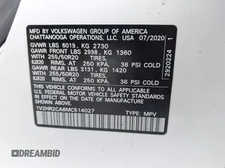 2021 Volkswagen Atlas SE z VIN 1V2HR2CA8MC514027, wystawiony jako IAAI lot #42260413 z przebiegiem 37 687 mil mil oraz . Historia ofert i sprzedaży dostępna na DreamBid. Obrazek 9.
