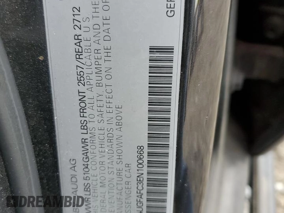 2014 Audi A6 Premium Plus z VIN WAUGFAFC3EN100668, wystawiony jako Copart lot #55077475 z przebiegiem 219 885 mil mil oraz Szkoda całkowita • Salvage title. Historia ofert i sprzedaży dostępna na DreamBid. Obrazek 12.
