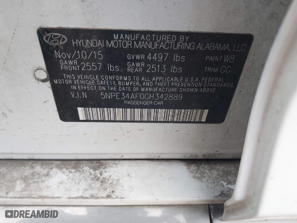 2016 Hyundai Sonata 2.4L Sport with VIN 5NPE34AF0GH342889, listed as a IAAI auction lot 41960631 with 198,541 mi miles. Bid and sale history available at carsss.com. Image 9.