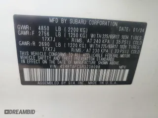 2024 Subaru Outback Premium with VIN 4S4BTAFC5R3238098, listed as a Copart auction lot 46111705 with 7,920 mi miles and Salvage Title. Bid and sale history available at carsss.com. Image 16.