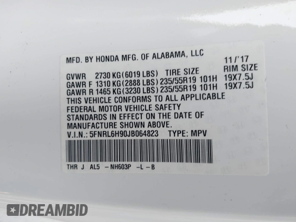 2018 Honda Odyssey Elite with VIN 5FNRL6H90JB064823, listed as a IAAI auction lot 41510216 with 48,223 mi miles. Bid and sale history available at carsss.com. Image 9.