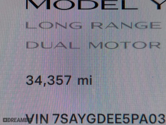 2023 Tesla Model Y Long Range with VIN 7SAYGDEE5PA035722, listed as a IAAI auction lot 41726067 with 34,357 mi miles. Bid and sale history available at carsss.com. Image 7.