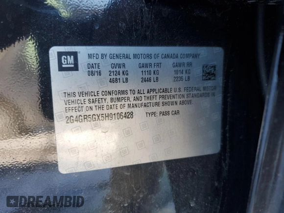 2017 Buick Regal Premium II z VIN 2G4GR5GX5H9106428, wystawiony jako Copart lot #45013805 z przebiegiem 75 198 mil mil oraz Szkoda całkowita • Salvage title. Historia ofert i sprzedaży dostępna na DreamBid. Obrazek 14.