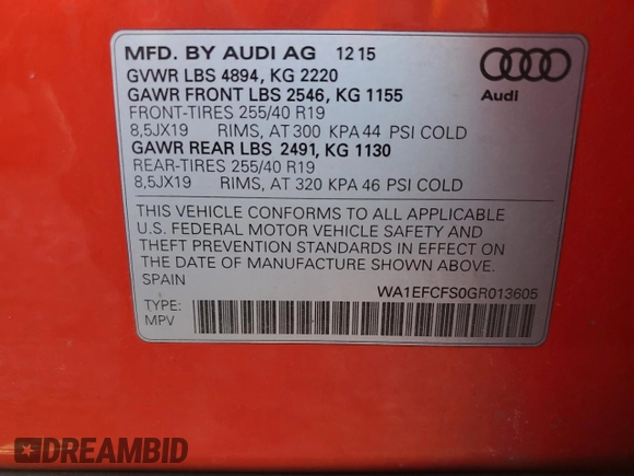 2016 Audi Q3 Premium Plus с VIN WA1EFCFS0GR013605, выставлен на аукционе Copart как лот 47304095 с пробегом 107 176 миль миль и Списание • Salvage title. История ставок и продаж доступна на DreamBid. Изображение 13.