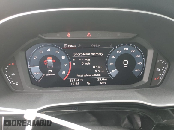 2020 Audi Q3 Premium with VIN WA1AECF31L1002342, listed as a Copart auction lot 60729665 with 29,154 mi miles and Salvage title. Bid and sale history available at DreamBid. Image 9.