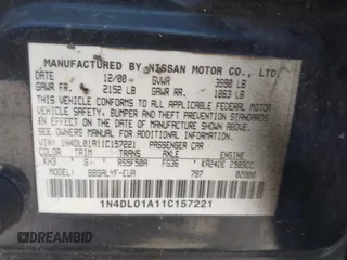 2001 Nissan Altima GXE with VIN 1N4DL01A11C157221, listed as a IAAI auction lot 41702378 with 206,648 mi miles. Bid and sale history available at carsss.com. Image 9.