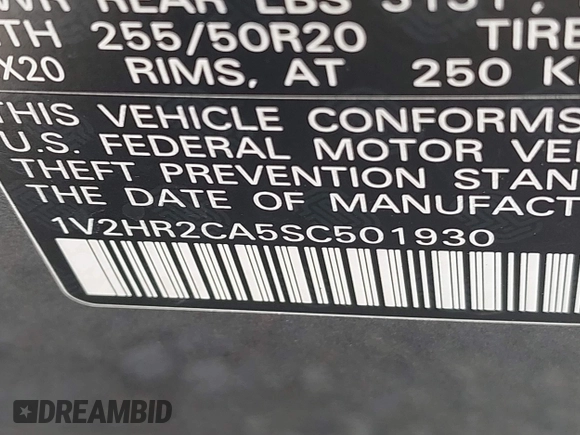 2025 Volkswagen Atlas SE with VIN 1V2HR2CA5SC501930, listed as a IAAI auction lot 42280025 with 8,026 mi miles and . Bid and sale history available at DreamBid. Image 9.