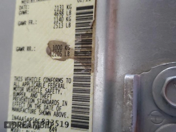 2011 Nissan Maxima S z VIN 1N4AA5AP5BC833519, wystawiony jako Copart lot #51573265 z przebiegiem 158 222 mil mil oraz Szkoda całkowita • Salvage title. Historia ofert i sprzedaży dostępna na DreamBid. Obrazek 12.