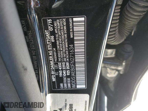 2015 Mercedes-Benz CLA 250 with VIN WDDSJ4EB0FN271634, listed as a Copart auction lot 47677014 with 52,844 mi miles and . Bid and sale history available at DreamBid. Image 12.