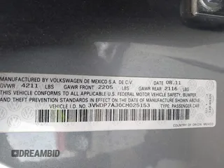 2012 Volkswagen Jetta SE z VIN 3VWDP7AJ0CM025153, wystawiony jako IAAI lot #42420514 z przebiegiem 116 660 mil mil oraz . Historia ofert i sprzedaży dostępna na DreamBid. Obrazek 9.