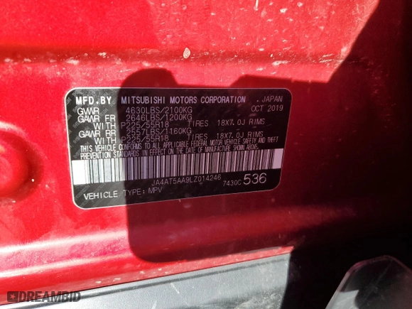 2020 Mitsubishi Eclipse Cross SE with VIN JA4AT5AA9LZ014246, listed as a Copart auction lot 73174794 with 48,937 mi miles and Clean Title. Bid and sale history available at carsss.com. Image 14.