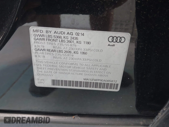 2014 Audi Q5 Premium Plus z VIN WA1LFAFP9EA085812, wystawiony jako IAAI lot #42275423 z przebiegiem 149 694 mil mil oraz . Historia ofert i sprzedaży dostępna na DreamBid. Obrazek 9.