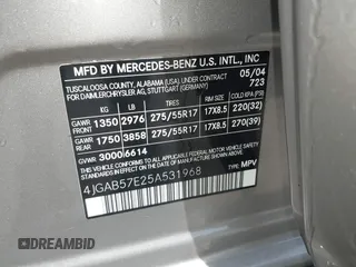 2005 Mercedes-Benz M 350 with VIN 4JGAB57E25A531968, listed as a IAAI auction lot 42152817 with 138,241 mi miles and . Bid and sale history available at DreamBid. Image 9.