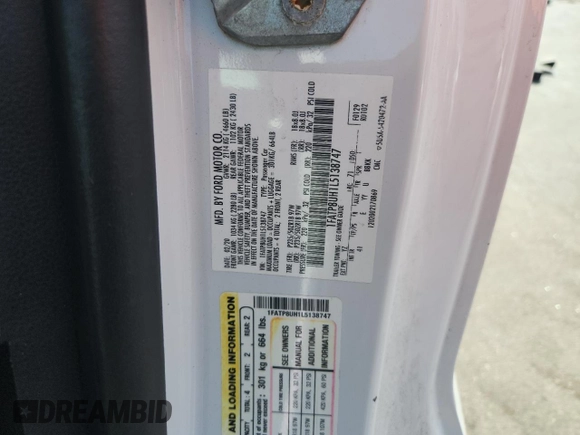 2020 Ford Mustang EcoBoost с VIN 1FATP8UH1L5138747, выставлен на аукционе Copart как лот 60275055 с пробегом 71 639 миль миль и На запчасти • Non repairable. История ставок и продаж доступна на DreamBid. Изображение 12.