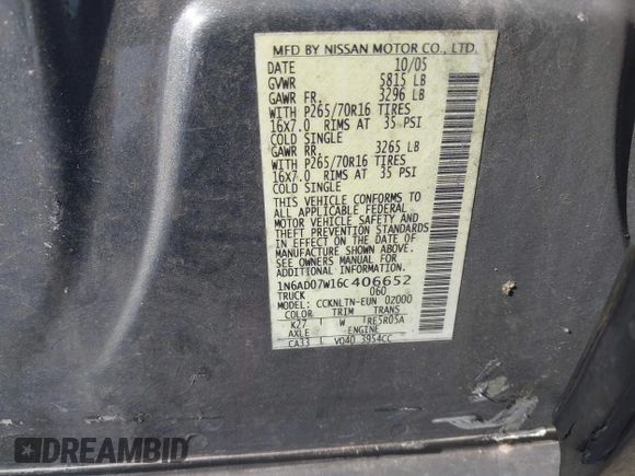 2006 Nissan Frontier LE с VIN 1N6AD07W16C406652, выставлен на аукционе IAAI как лот 42710068 с пробегом 232 147 миль миль и . История ставок и продаж доступна на DreamBid. Изображение 9.