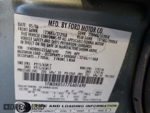 2007 Ford Freestyle SEL z VIN 1FMDK05177GA01690, wystawiony jako Copart lot #46408135 z przebiegiem 197 396 mil mil oraz Nie do naprawy • Non repairable. Historia ofert i sprzedaży dostępna na DreamBid. Obrazek 13.