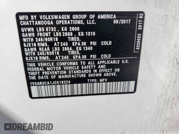 2018 Volkswagen Atlas S z VIN 1V2AR2CA1JC518224, wystawiony jako Copart lot #72723074 z przebiegiem 91 027 mil mil oraz Czysty tytuł • Clean title. Historia ofert i sprzedaży dostępna na DreamBid. Obrazek 13.
