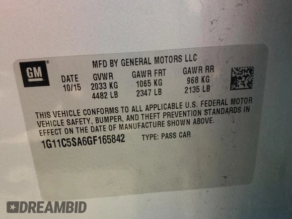2016 Chevrolet Malibu Limited LT with VIN 1G11C5SA6GF165842, listed as a Copart auction lot 69180634 with 74,740 mi miles and Clean Title. Bid and sale history available at carsss.com. Image 15.