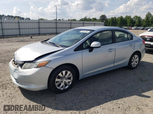 2012 Honda Civic LX with VIN 19XFB2F55CE330845, listed as a Copart auction lot 53331834 with 70,857 mi miles and Salvage Title. Bid and sale history available at DreamBid. Image 1.