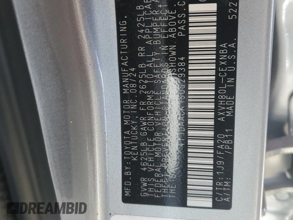 2025 Toyota Camry LE z VIN 4T1DAACK1SU529384, wystawiony jako Copart lot #56388785 z przebiegiem Nie podano mil oraz Czysty tytuł • Clean title. Historia ofert i sprzedaży dostępna na DreamBid. Obrazek 12.
