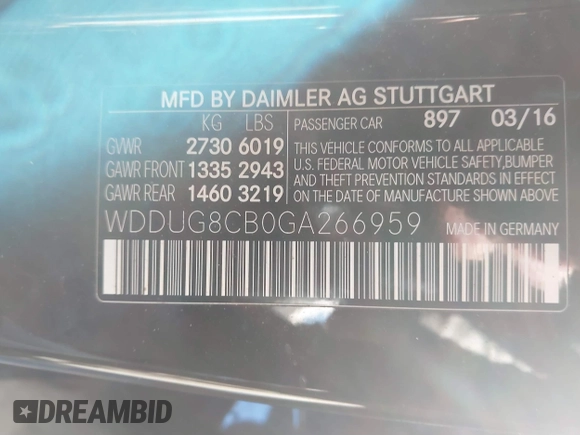 2016 Mercedes-Benz S 550 with VIN WDDUG8CB0GA266959, listed as a IAAI auction lot 41335648 with 101,499 mi miles and . Bid and sale history available at carsss.com. Image 9.