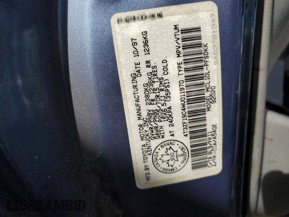 1998 Toyota Sienna CE with VIN 4T3ZF19C4WU011970, listed as a Copart auction lot 80956784 with 365,415 mi miles and Salvage Title. Bid and sale history available at carsss.com. Image 13.