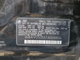 2007 BMW 3 Series 335xi with VIN WBAVD53557A008806, listed as a Copart auction lot 44773525 with 181,583 mi miles and Salvage Title. Bid and sale history available at carsss.com. Image 12.