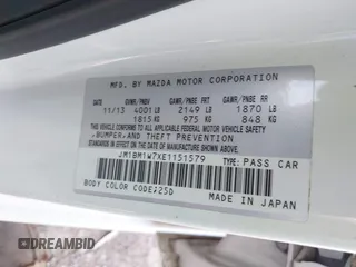 2014 Mazda 3 i Grand Touring with VIN JM1BM1W7XE1151579, listed as a IAAI auction lot 41984987 with 144,589 mi miles and . Bid and sale history available at DreamBid. Image 9.