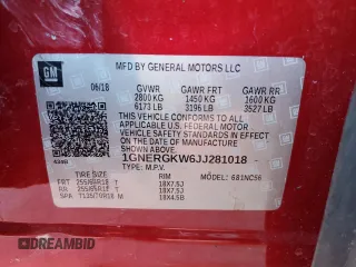 2018 Chevrolet Traverse LT Cloth with VIN 1GNERGKW6JJ281018, listed as a Copart auction lot 45367585 with 111,630 mi miles and Non Repairable. Bid and sale history available at carsss.com. Image 13.