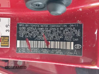 2012 Toyota Prius Two with VIN JTDZN3EU2C3017293, listed as a IAAI auction lot 41957977 with 194,640 mi miles and . Bid and sale history available at DreamBid. Image 9.