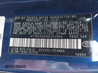 2008 Toyota Camry LE z VIN 4T1BE46KX8U242949, wystawiony jako IAAI lot #42196597 z przebiegiem 220 875 mil mil oraz . Historia ofert i sprzedaży dostępna na DreamBid. Obrazek 9.