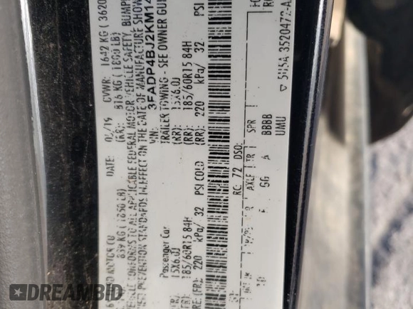 2019 Ford Fiesta SE with VIN 3FADP4BJ2KM147890, listed as a Copart auction lot 47991145 with 105,716 mi miles and Salvage Title. Bid and sale history available at carsss.com. Image 13.