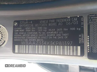 2003 BMW 3 Series 325i with VIN WBAAZ334X3KP81397, listed as a IAAI auction lot 41633863 with 128,133 mi miles and . Bid and sale history available at DreamBid. Image 9.