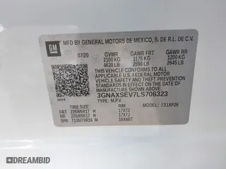 2020 Chevrolet Equinox LS with VIN 3GNAXSEV7LS706323, listed as a IAAI auction lot 41543070 with 1,809 mi miles. Bid and sale history available at carsss.com. Image 9.