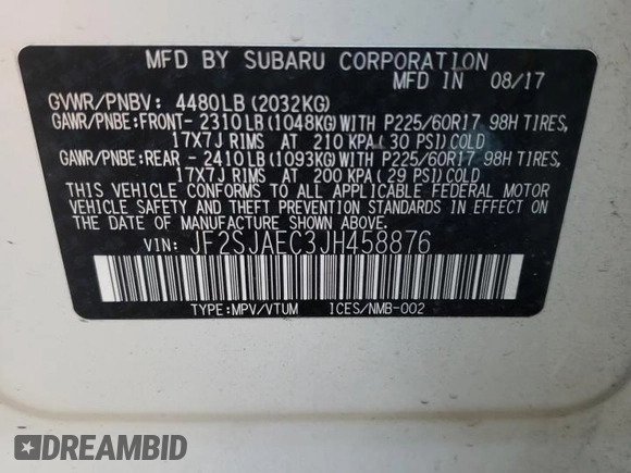 2018 Subaru Forester Premium with VIN JF2SJAEC3JH458876, listed as a Copart auction lot 66654062 with 128,263 mi miles. Bid and sale history available at carsss.com. Image 10.