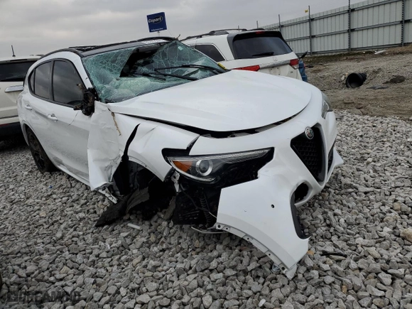 2020 Alfa Romeo Stelvio Ti with VIN ZASPAKBN9L7C76793, listed as a Copart auction lot 85367004 with 0 mi miles and Salvage Title. Bid and sale history available at carsss.com. Image 4.