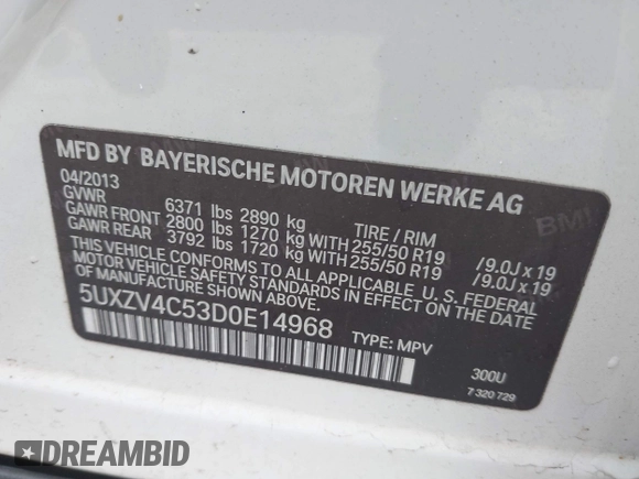 2013 BMW X5 xDrive35i z VIN 5UXZV4C53D0E14968, wystawiony jako IAAI lot #42253469 z przebiegiem 53 562 mil mil oraz . Historia ofert i sprzedaży dostępna na DreamBid. Obrazek 9.