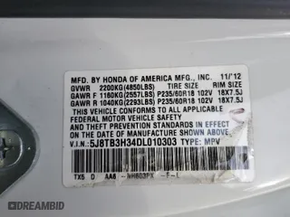 2013 Acura RDX with VIN 5J8TB3H34DL010303, listed as a Copart auction lot 46912165 with 84,350 mi miles and Salvage Title. Bid and sale history available at carsss.com. Image 13.