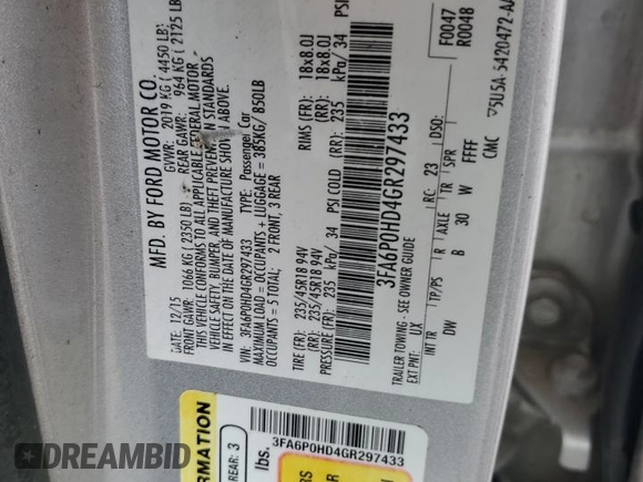 2016 Ford Fusion SE with VIN 3FA6P0HD4GR297433, listed as a Copart auction lot 52879965 with 0 mi miles and Salvage Title. Bid and sale history available at carsss.com. Image 14.