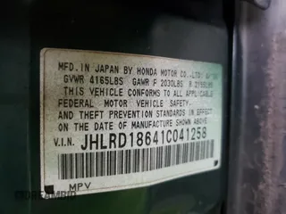 2001 Honda CR-V EX with VIN JHLRD18641C041258, listed as a Copart auction lot 55672275 with 120,374 mi miles and Non Repairable. Bid and sale history available at carsss.com. Image 10.