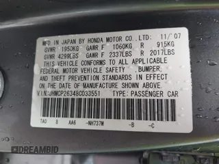 2008 Honda Accord LX z VIN JHMCP26348C033551, wystawiony jako IAAI lot #39023793 z przebiegiem 213 053 mil mil oraz . Historia ofert i sprzedaży dostępna na DreamBid. Obrazek 9.