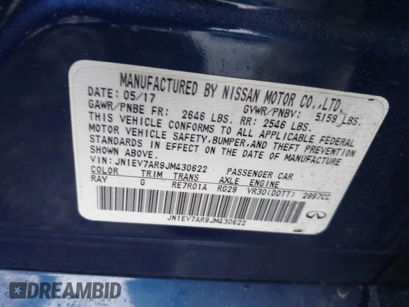 2018 Infiniti Q50 3.0t LUXE with VIN JN1EV7AR9JM430622, listed as a IAAI auction lot 41950920 with 88,588 mi miles. Bid and sale history available at carsss.com. Image 9.
