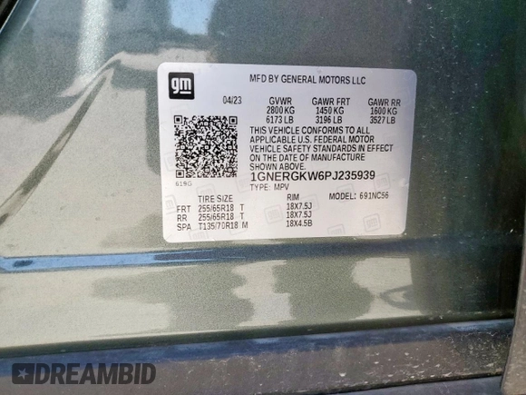 2023 Chevrolet Traverse LT Cloth with VIN 1GNERGKW6PJ235939, listed as a Copart auction lot 62305255 with 26,396 mi miles and Clean title. Bid and sale history available at DreamBid. Image 13.