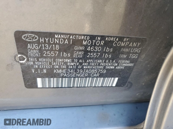 2018 Hyundai Sonata Hybrid Limited with VIN KMHE34L39JA085759, listed as a Copart auction lot 75012704 with 112,322 mi miles and Salvage Title. Bid and sale history available at carsss.com. Image 14.