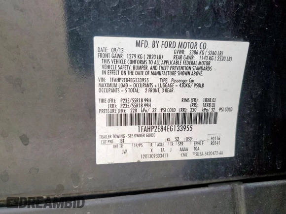 2014 Ford Taurus SEL z VIN 1FAHP2E84EG133955, wystawiony jako Copart lot #56630155 z przebiegiem 113 045 mil mil oraz Szkoda całkowita • Salvage title. Historia ofert i sprzedaży dostępna na DreamBid. Obrazek 12.