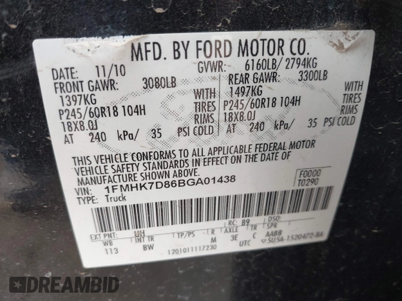 2011 Ford Explorer XLT with VIN 1FMHK7D86BGA01438, listed as a IAAI auction lot 41822223 with 207,521 mi miles and . Bid and sale history available at carsss.com. Image 9.
